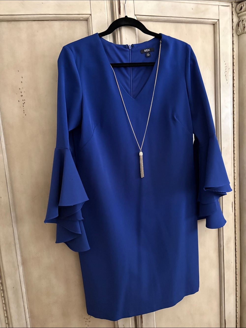 MSK Cobalt Blue V-Neck Long Sleeve Ruffle Dress